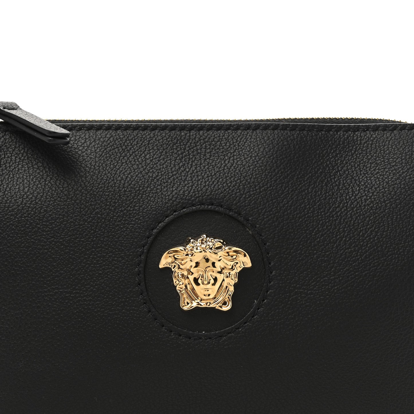 Grained Calfskin Medusa Shoulder Bag Black