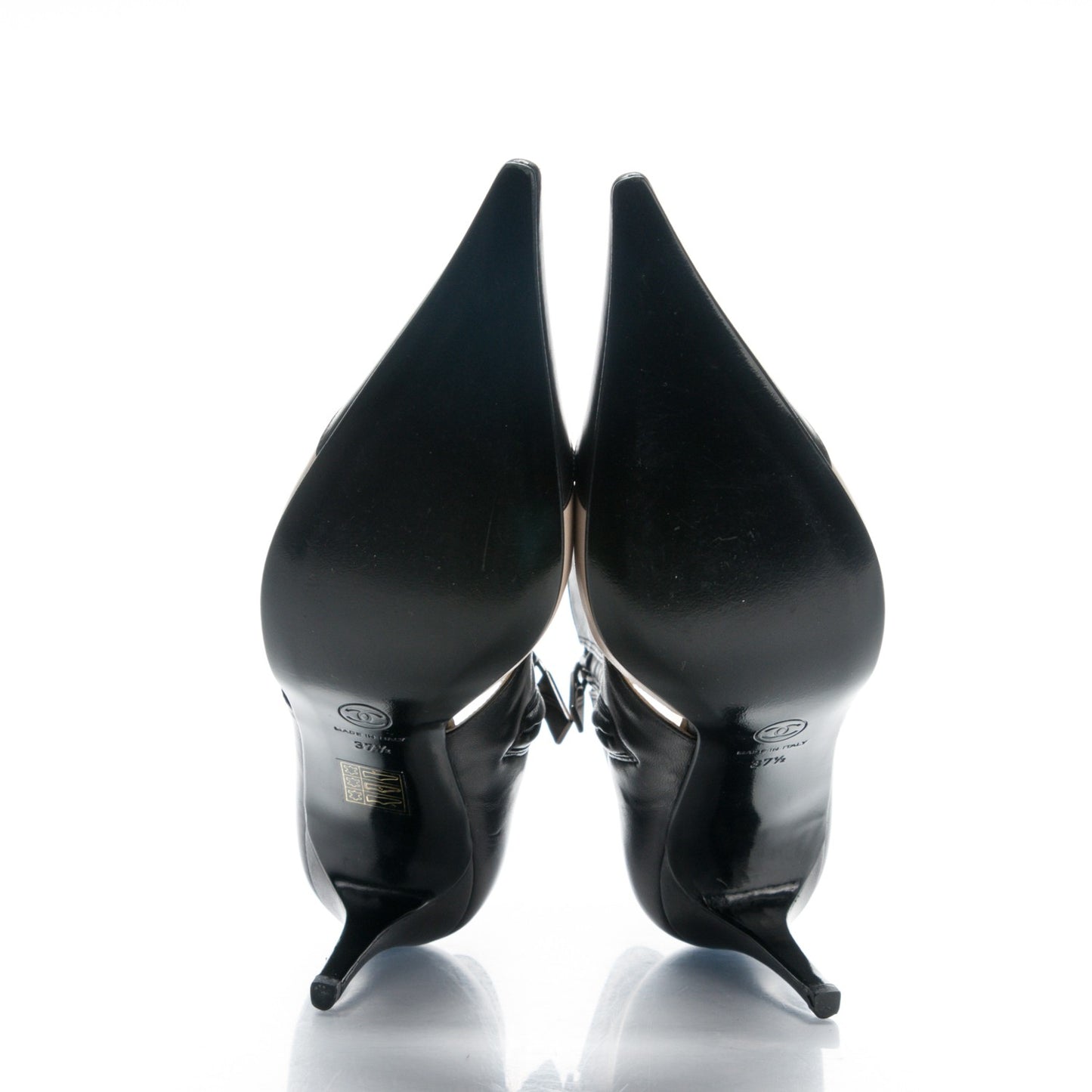 Lambskin Cap Toe Open Short Boots 37.5 Beige Black