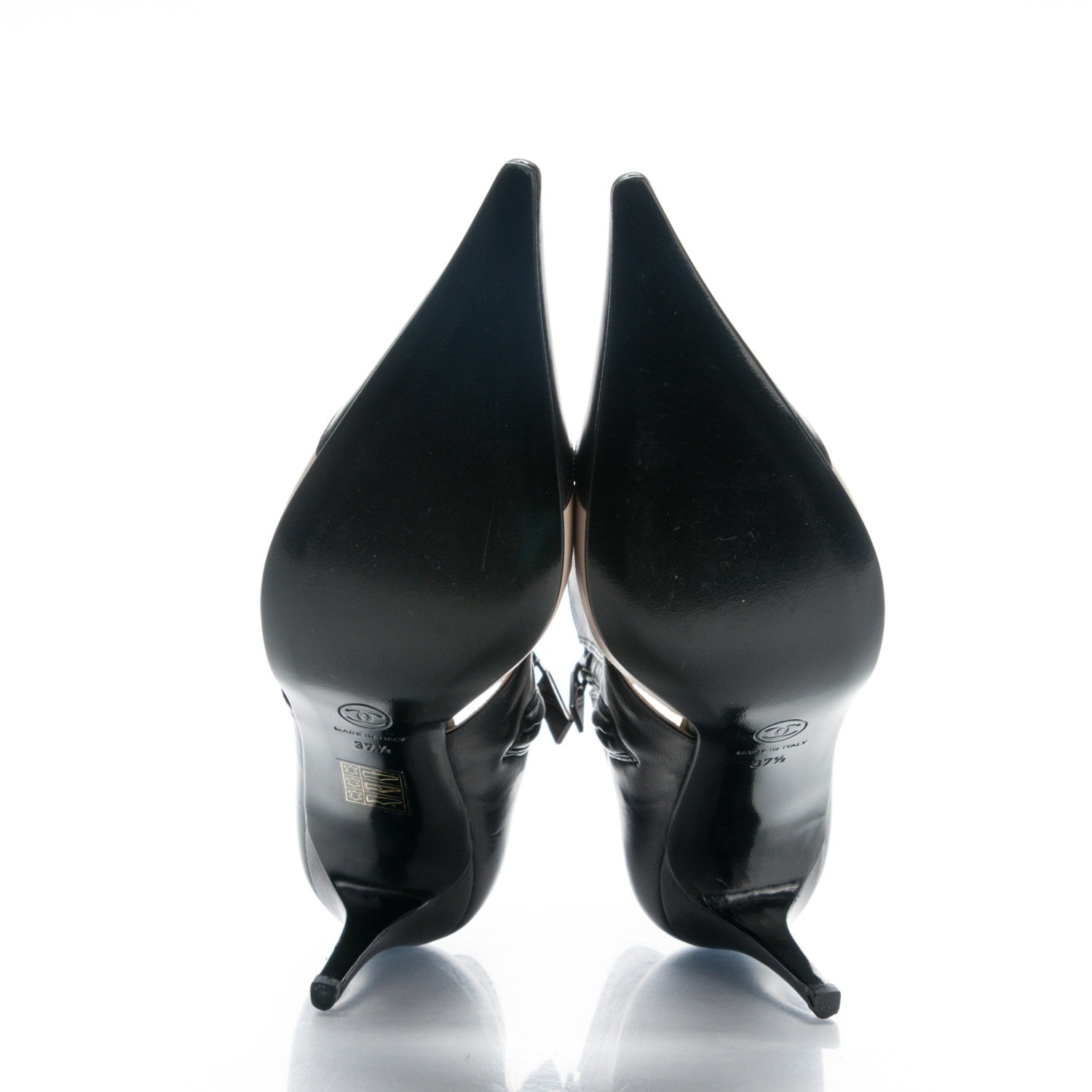 Chanel Lambskin Cap Toe Open Short Boots 37.5 Beige Black 5 of 8