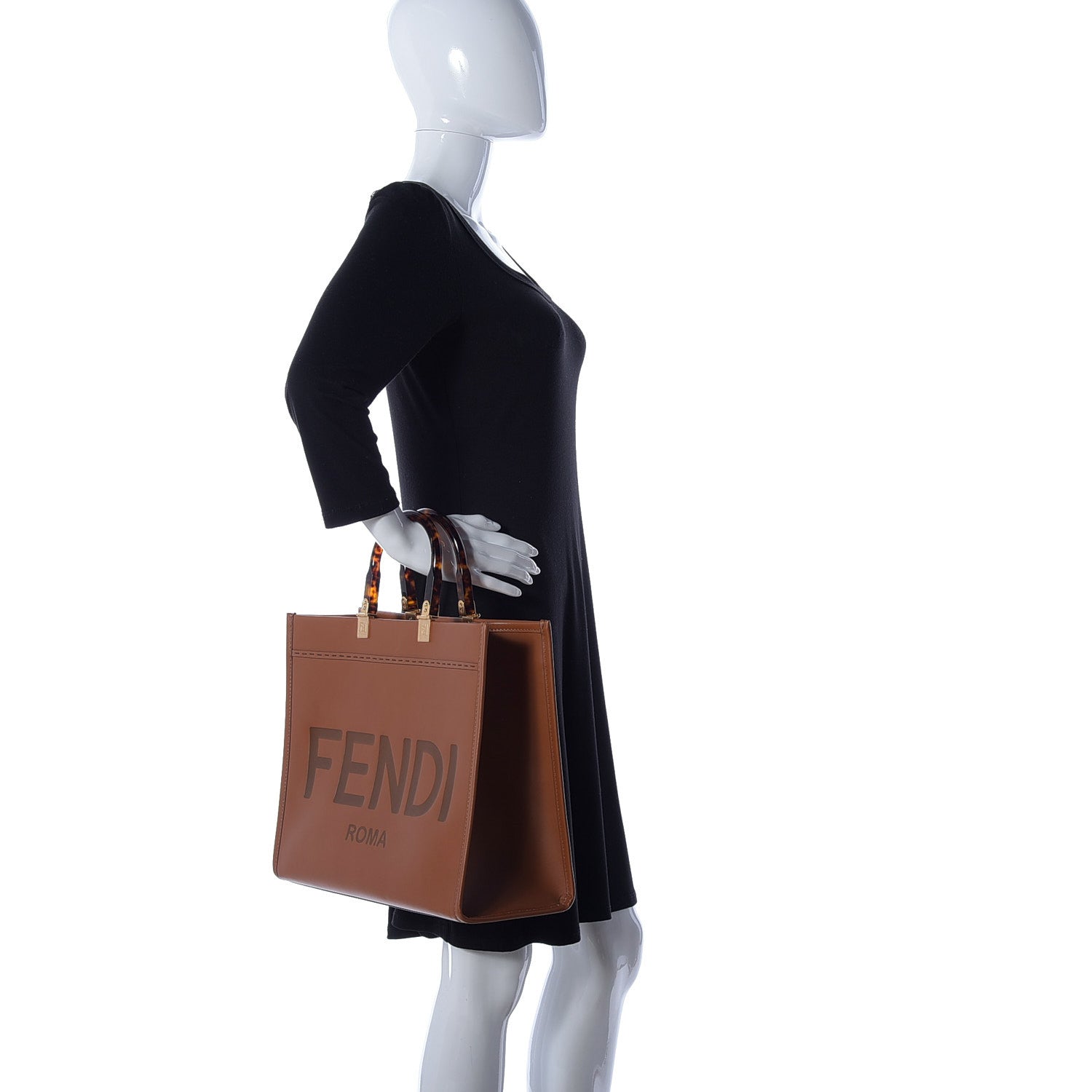 Fendi Vitello King Plexiglass Medium Fendi Sunshine Shopper Tote Cuoio 3 of 10