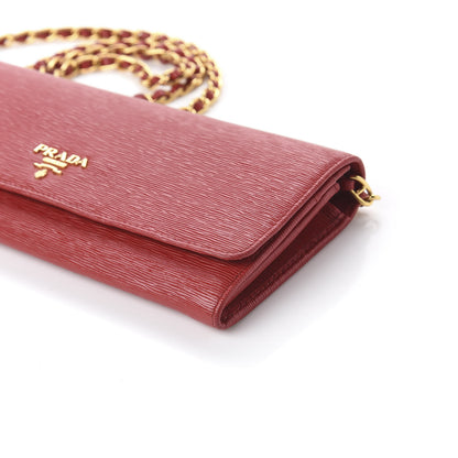 Prada Saffiano Metal Oro Chain Wallet Fuoco 8 of 8