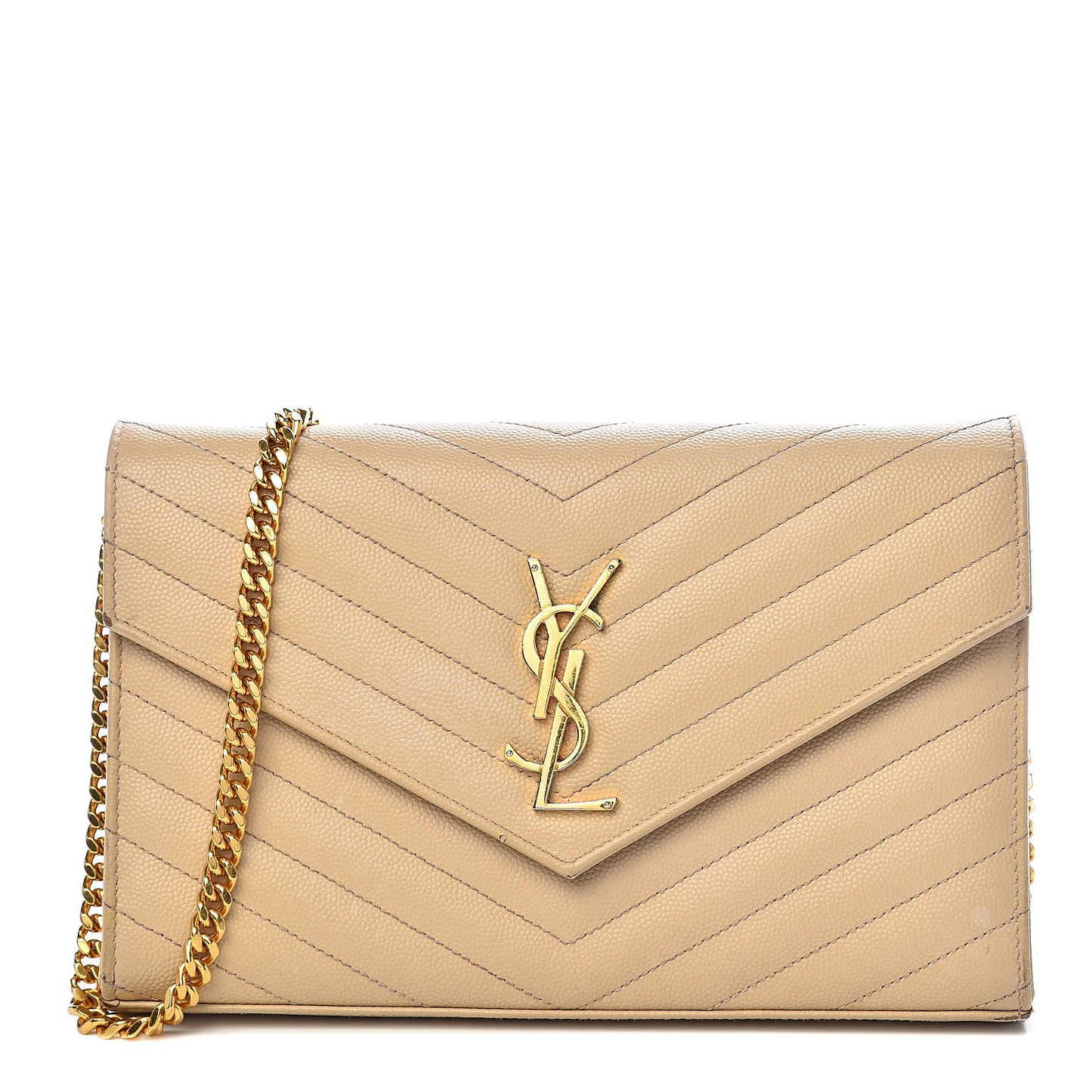 Grain De Poudre Matelasse Chevron Monogram Chain Wallet Nude Powder