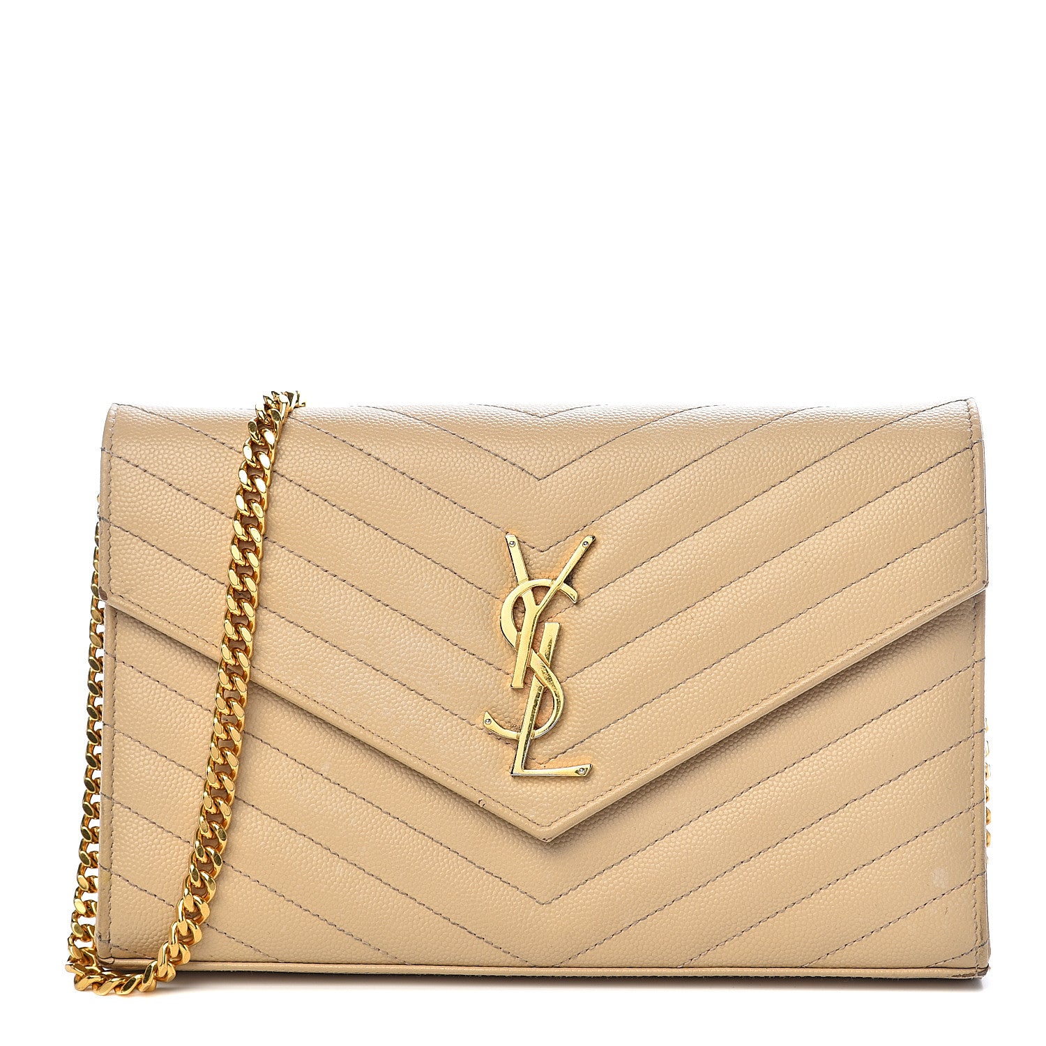 Saint Laurent Grain De Poudre Matelasse Chevron Monogram Chain Wallet Nude Powder 1 of 15