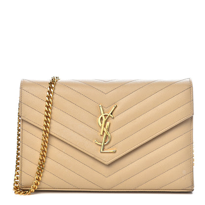 Saint Laurent Grain De Poudre Matelasse Chevron Monogram Chain Wallet Nude Powder 1 of 15