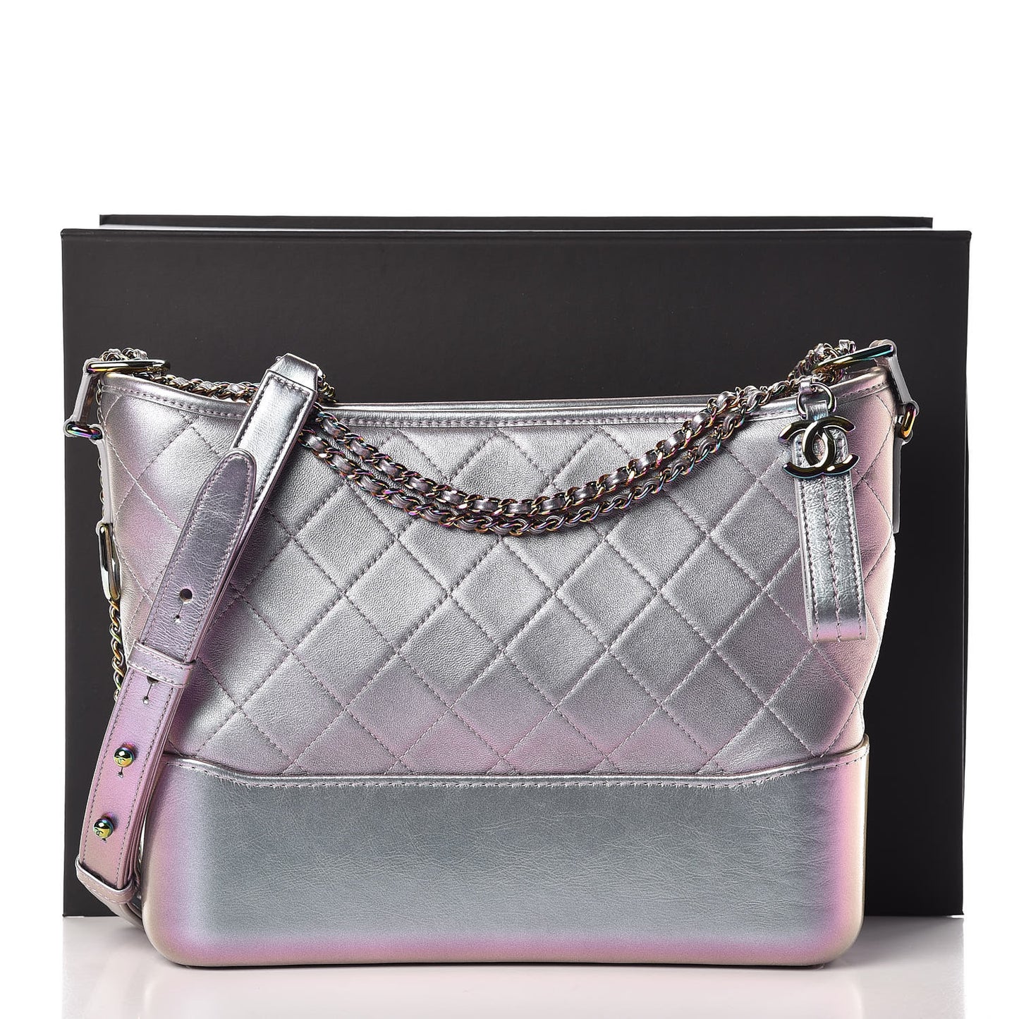 Iridescent Lambskin Calfskin Quilted Medium Gabrielle Hobo Light Purple