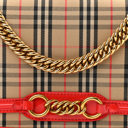 Burberry Patent 1983 Knight Check Link Shoulder Bag Bright Red 7 of 9