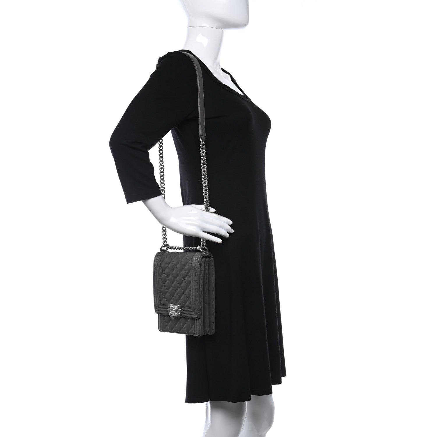 Chanel Caviar Quilted North South Boy Flap Grey 2 of 9