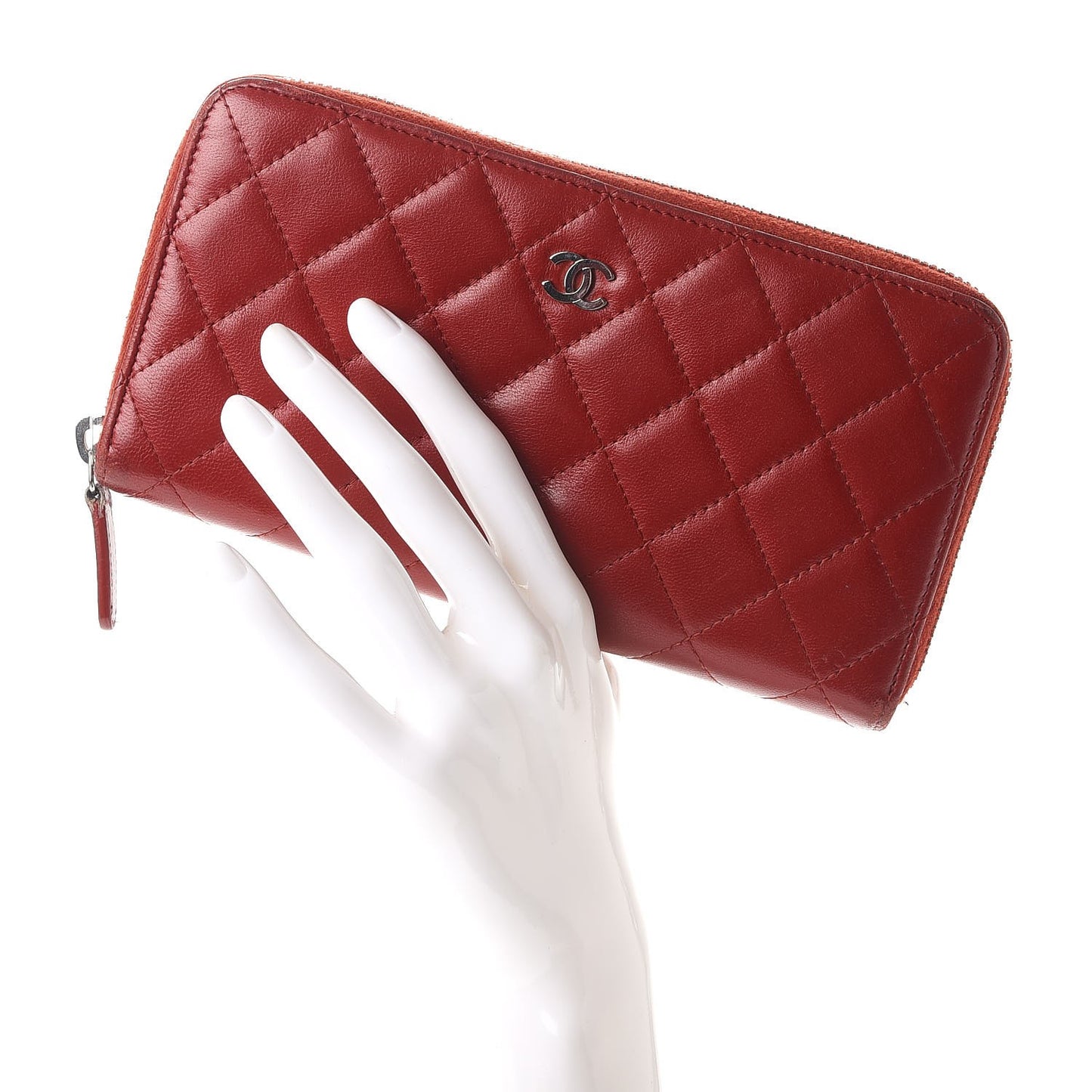 Lambskin Quilted Large Gusset Zip Around Wallet Red