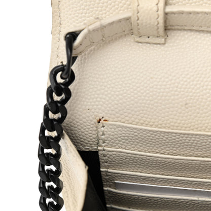 Saint Laurent Grain De Poudre Matelasse Monogram Chain Wallet White Black 11 of 17