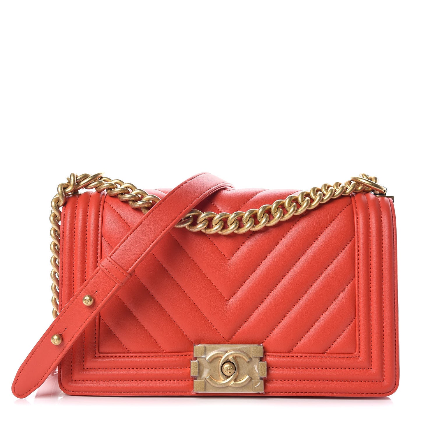 Calfskin Chevron Quilted Medium Boy Flap Red