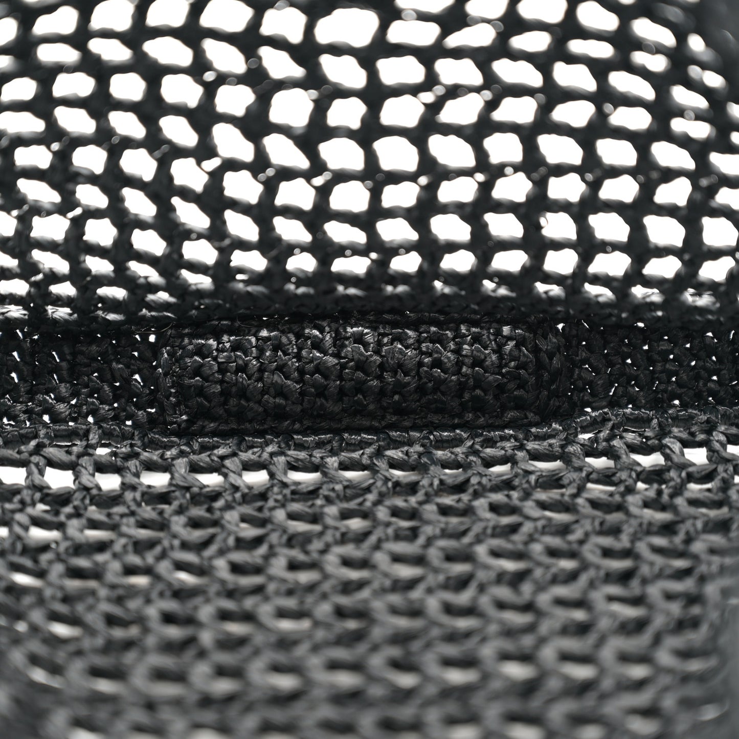 Yarn Raffia Effect Crochet Logo Embroidered Tote Bag Black