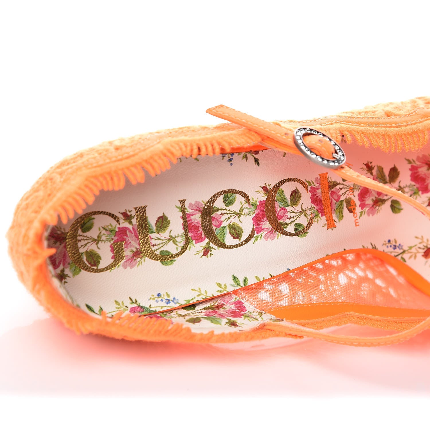 Gucci Lace Pizzo Venice Pumps 39.5 Orange Fluo Mystic White 7 of 9