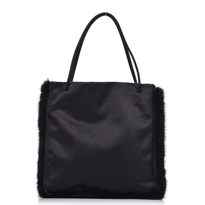 Prada Satin Mink Fur Shoulder Bag Black 1 of 11