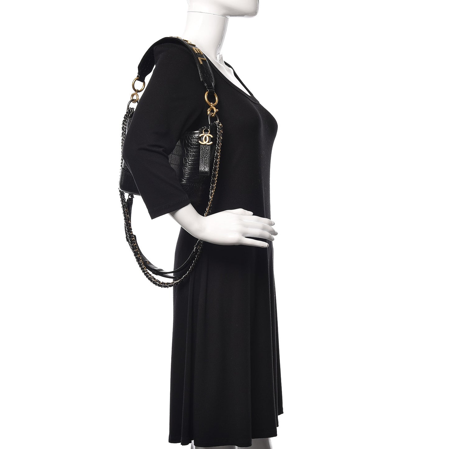 Calfskin Crocodile Embossed Small Gabrielle Cocodile Hobo Black