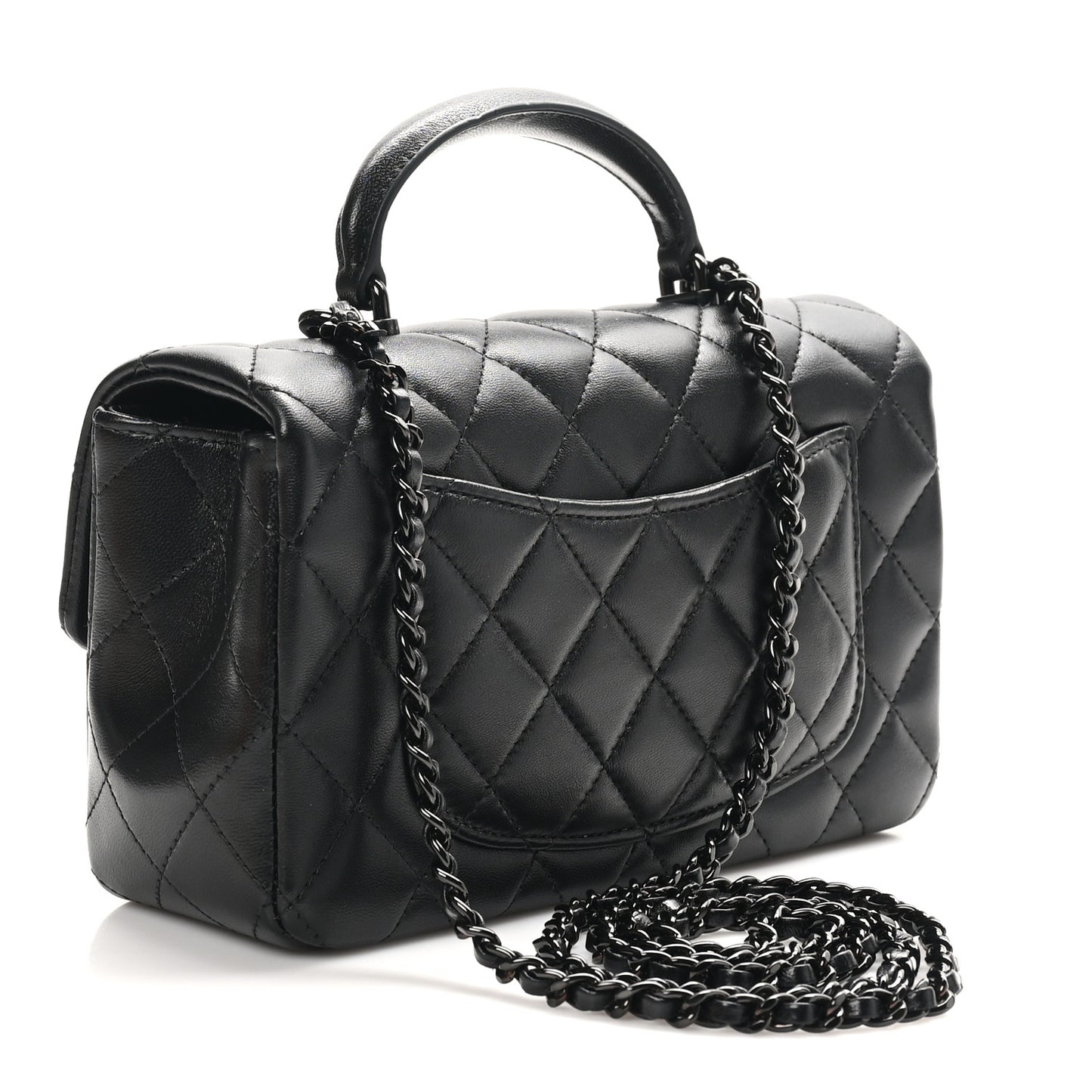 Lambskin Quilted Mini Top Handle Rectangular Flap So Black