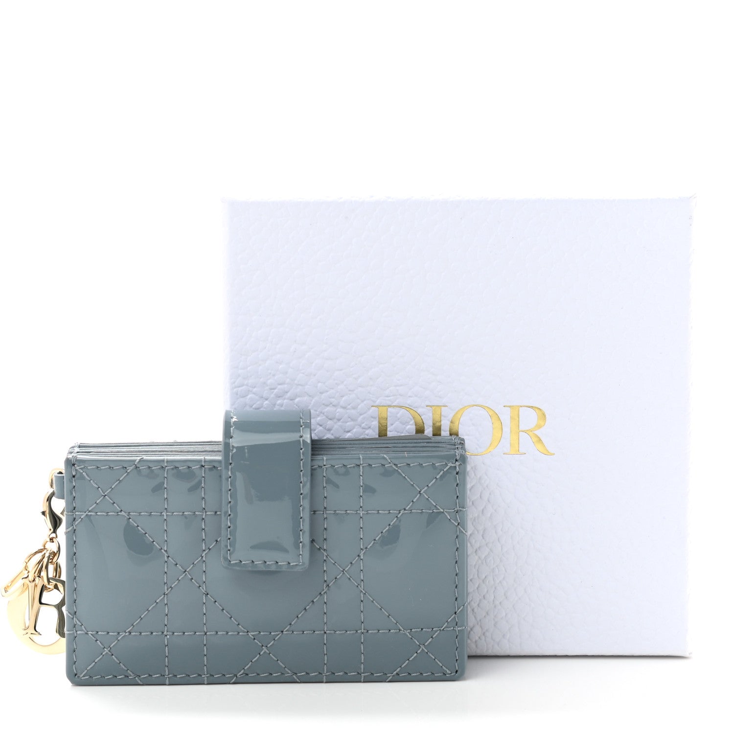 Christian Dior Patent Cannage Lady Dior 5-Gusset Card Holder Sky Blue 7 of 7