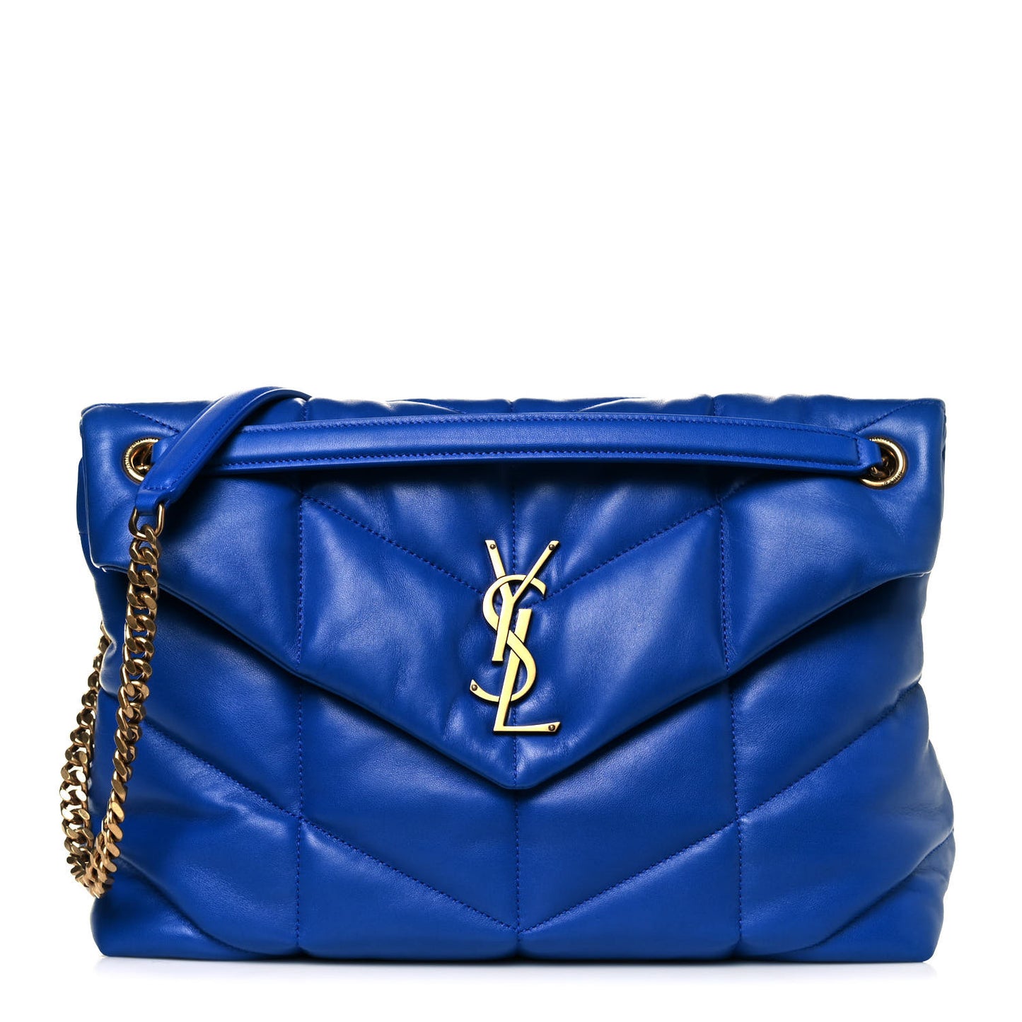 Lambskin Quilted Medium Loulou Puffer Monogram Chain Satchel Majorele Blue