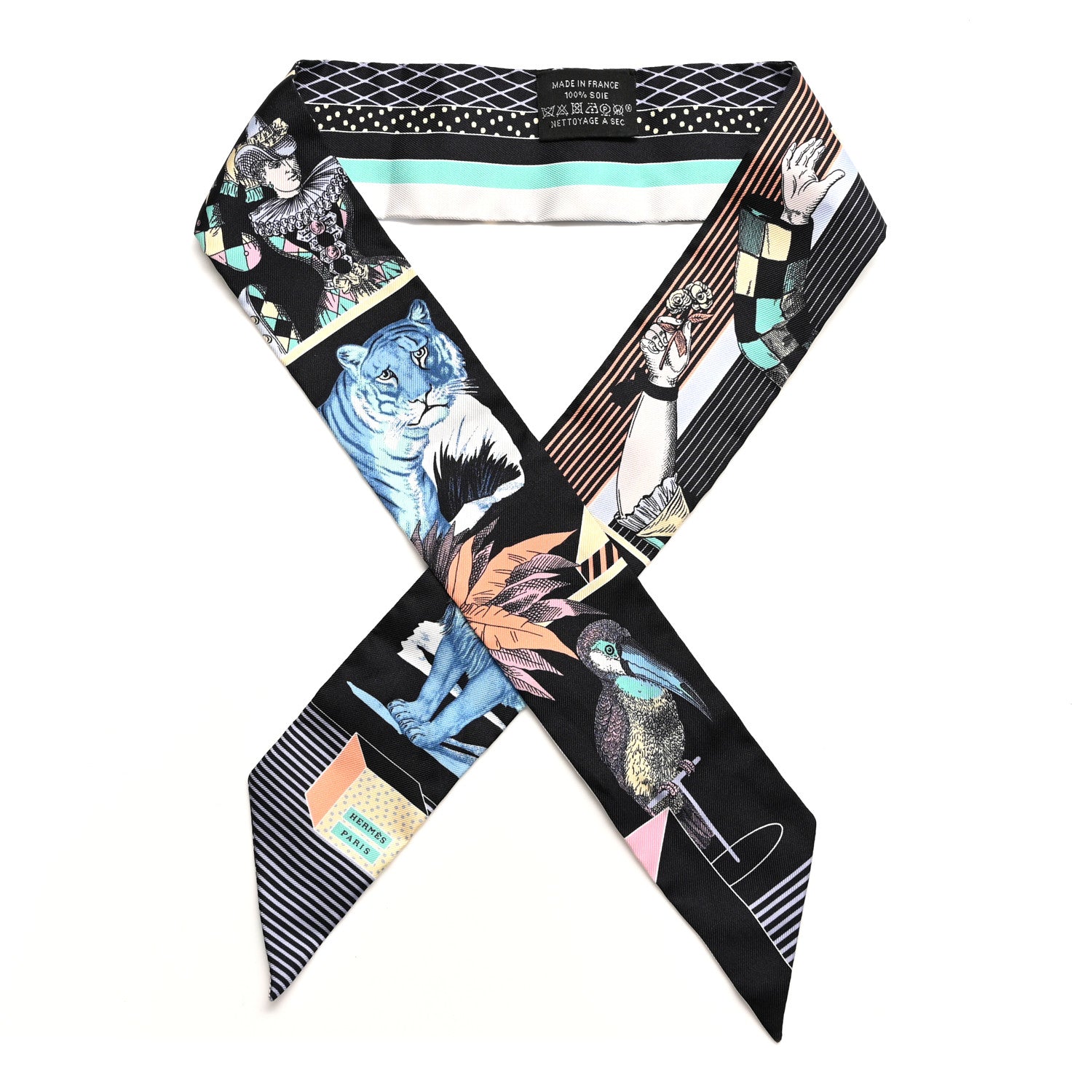 Hermes Silk Twilly Grand Theatre Nouveau Black Bleu Vert 1 of 4
