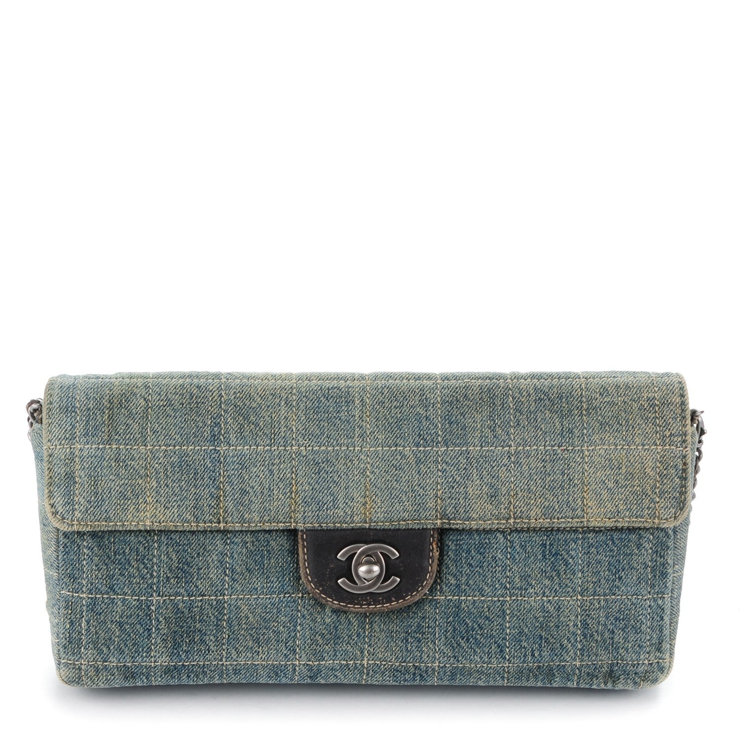 Chanel Denim Chocolate Bar Quilted East West Flap 1 of 13
