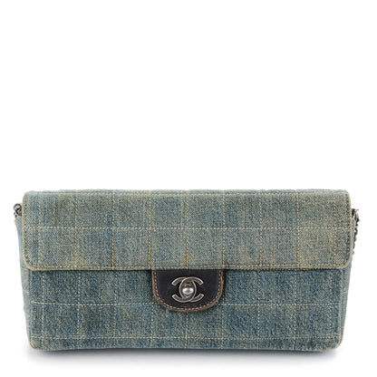 Chanel Denim Chocolate Bar Quilted East West Flap 1 of 13