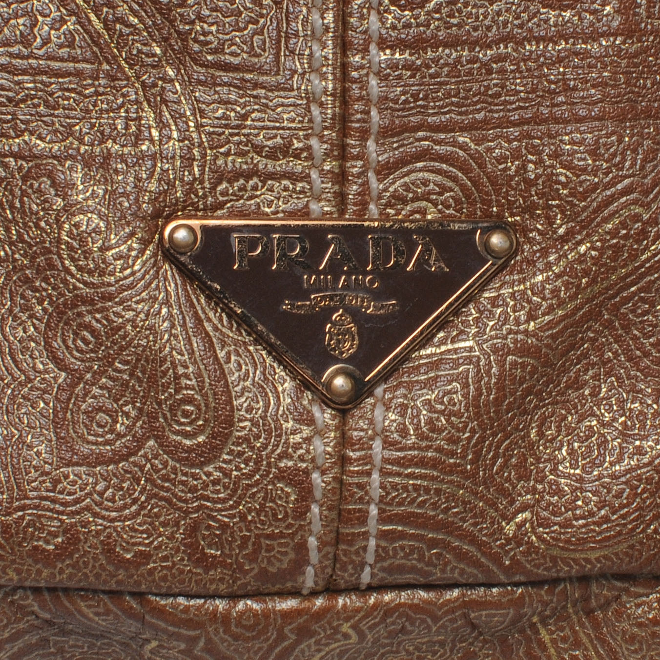 Prada Leather Paisley Laminated Tote Cammello Cuoio 5 of 8