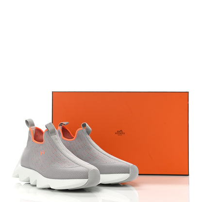 Hermes Technical Canvas Goatskin Womens Eclair Sneakers 38.5 Gris Clair 9 of 9