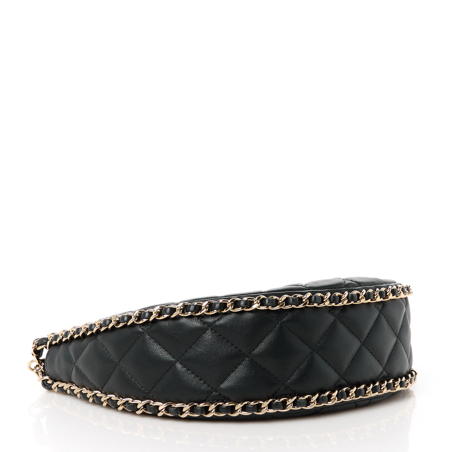 Lambskin Quilted Chain Around Hobo Black