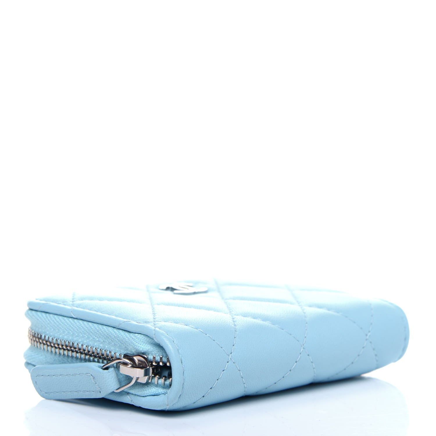 Chanel Lambskin Quilted Zip Around Coin Purse Wallet Neon Blue 4 of 11