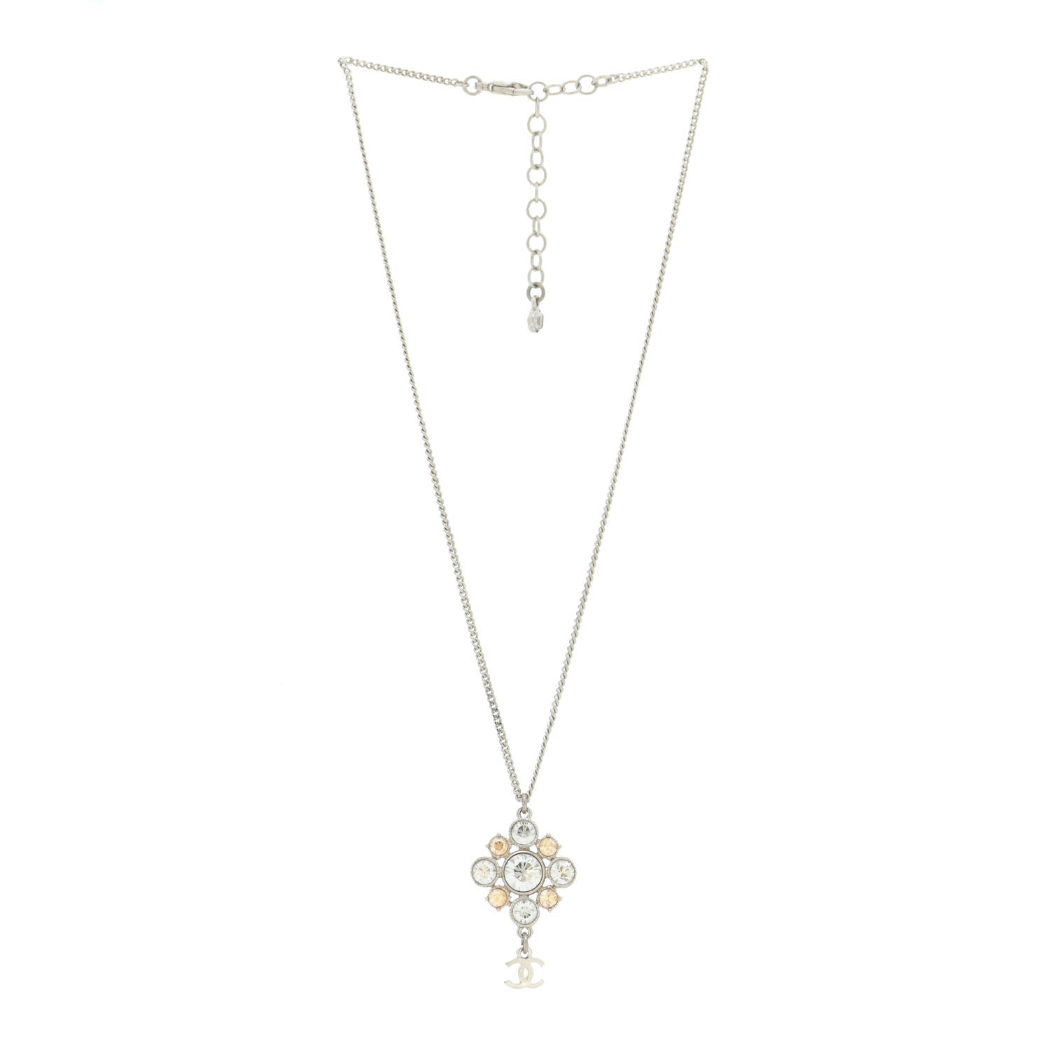 Chanel Crystal CC Drop Pendant Necklace Silver 3 of 6