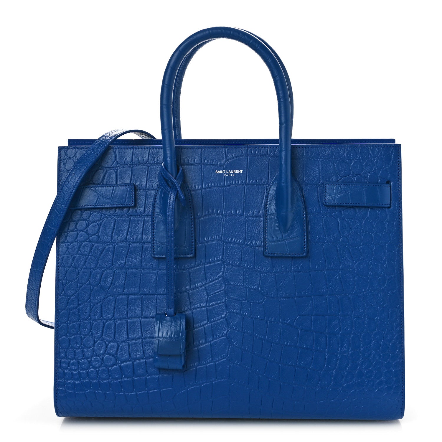 Saint Laurent Calfskin Crocodile Embossed Small Sac de Jour Royal Blue 1 of 9