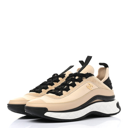 Chanel Velvet Calfskin Mixed Fibers CC Sneakers 36.5 Beige 3 of 8