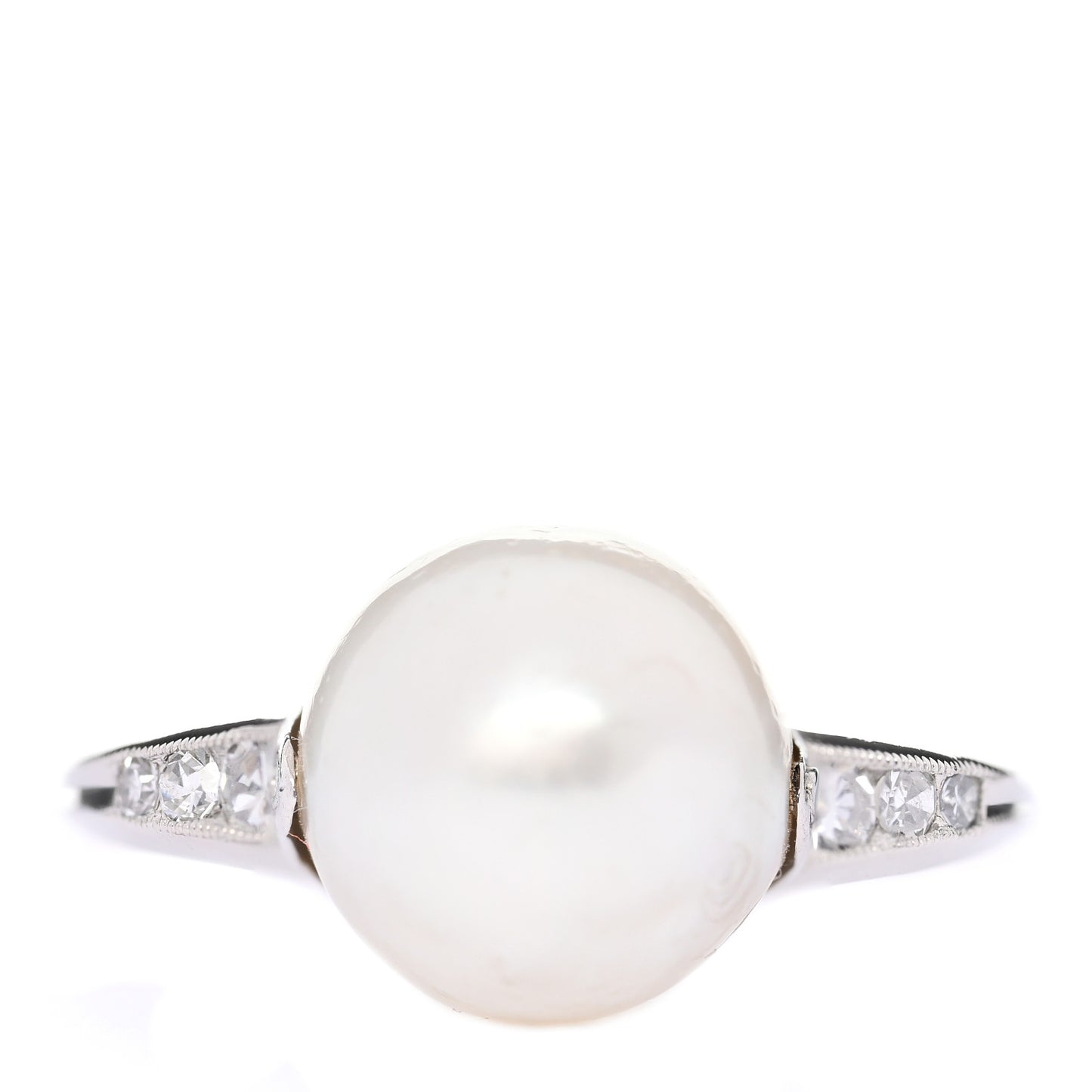 Platinum Diamond Cultured Pearl 8-8.5mm Milgrain Ring 46 3.75