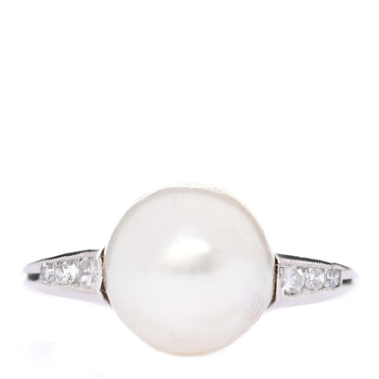 Parker & West by FASHIONPHILE Platinum Diamond Cultured Pearl 8-8.5mm Milgrain Ring 46 3.75 1 of 4