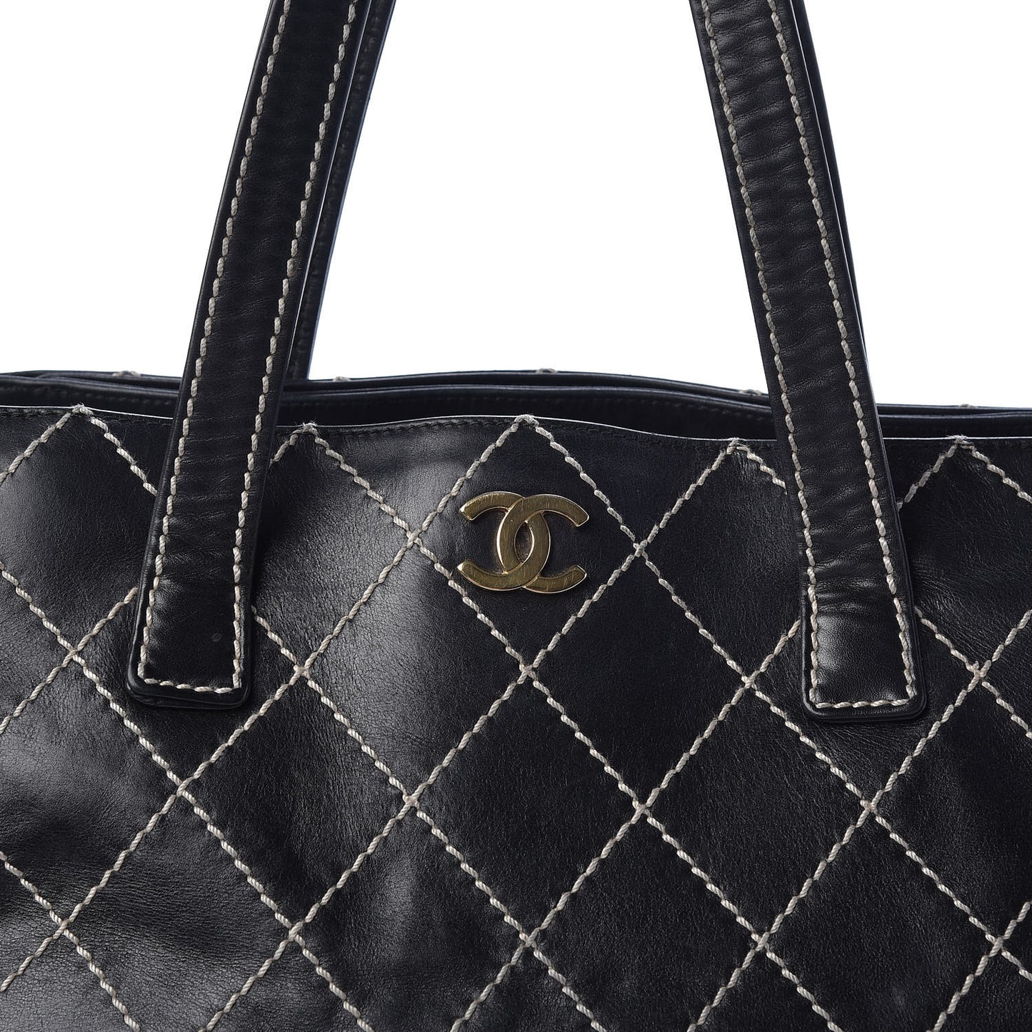 Calfskin Contrast Stitch Surpique Tote Black