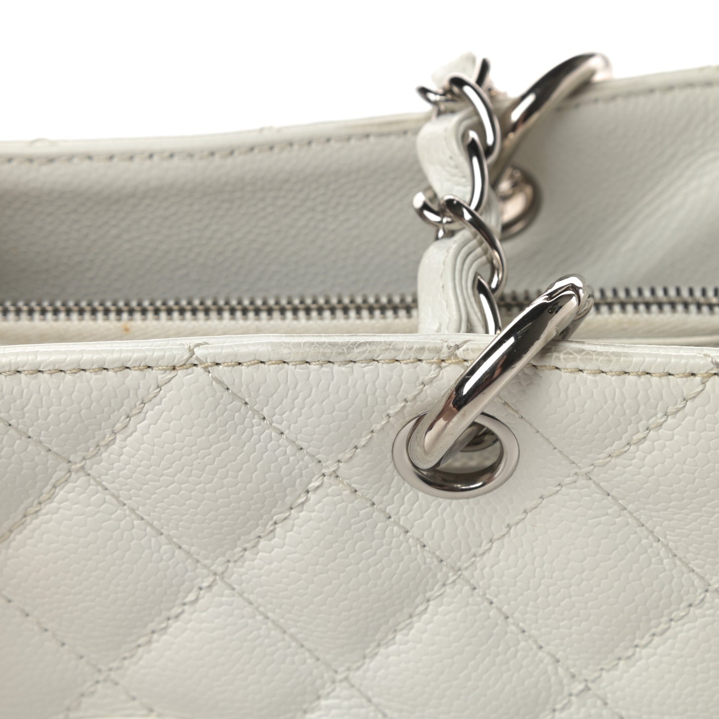 Caviar Quilted Grand Shopping Tote GST White