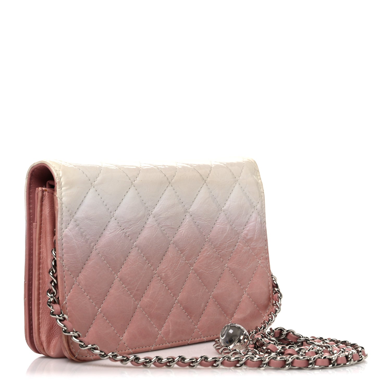 Chanel Ombre Patent Calfskin Quilted Wallet on Chain WOC Pink White 3 of 12