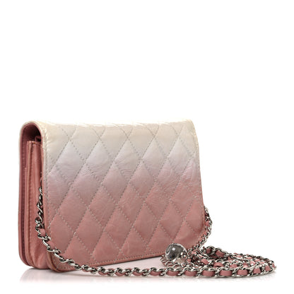 Chanel Ombre Patent Calfskin Quilted Wallet on Chain WOC Pink White 3 of 12