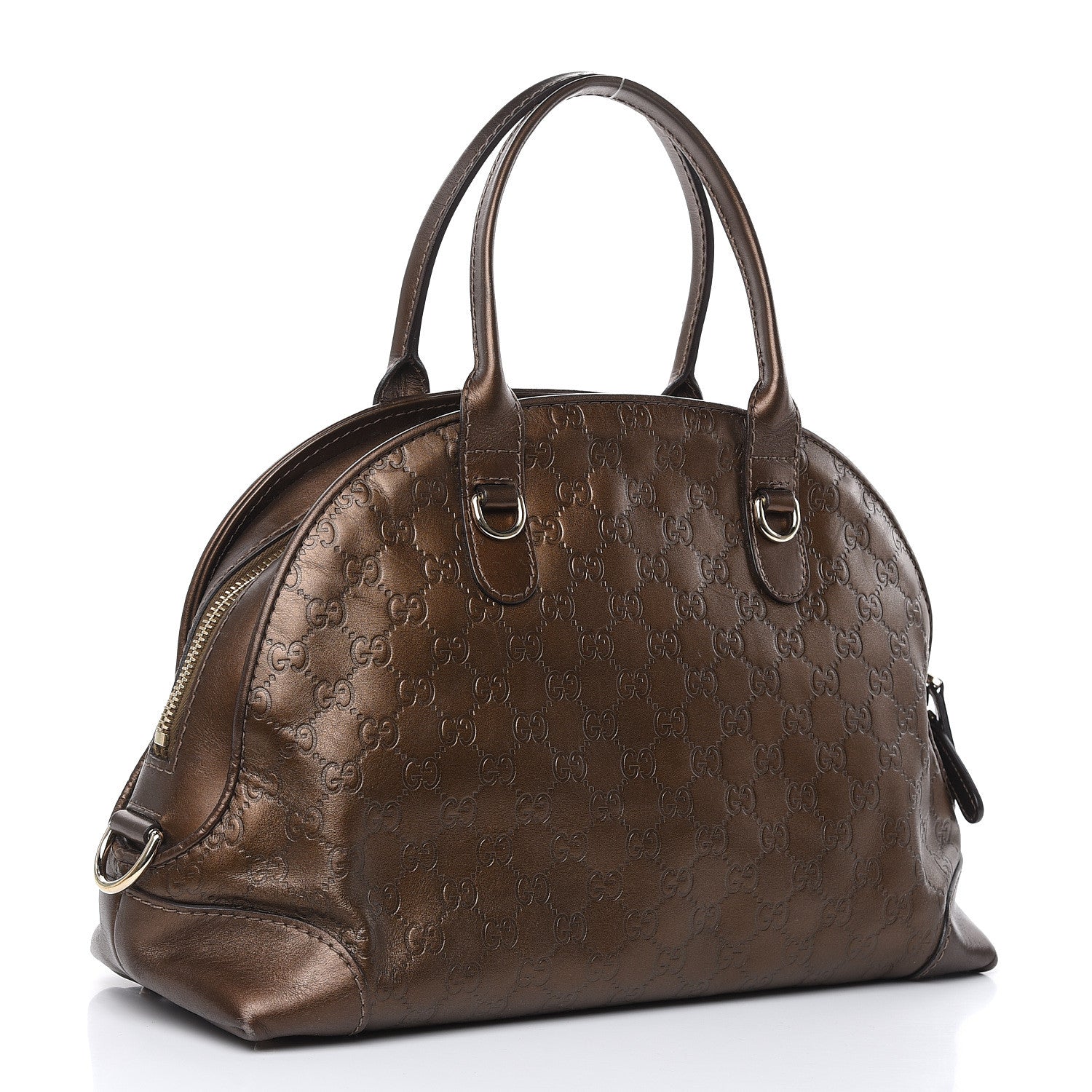 Gucci Metallic Guccissima Heart Bit Charm Dome Satchel Bronze 3 of 22