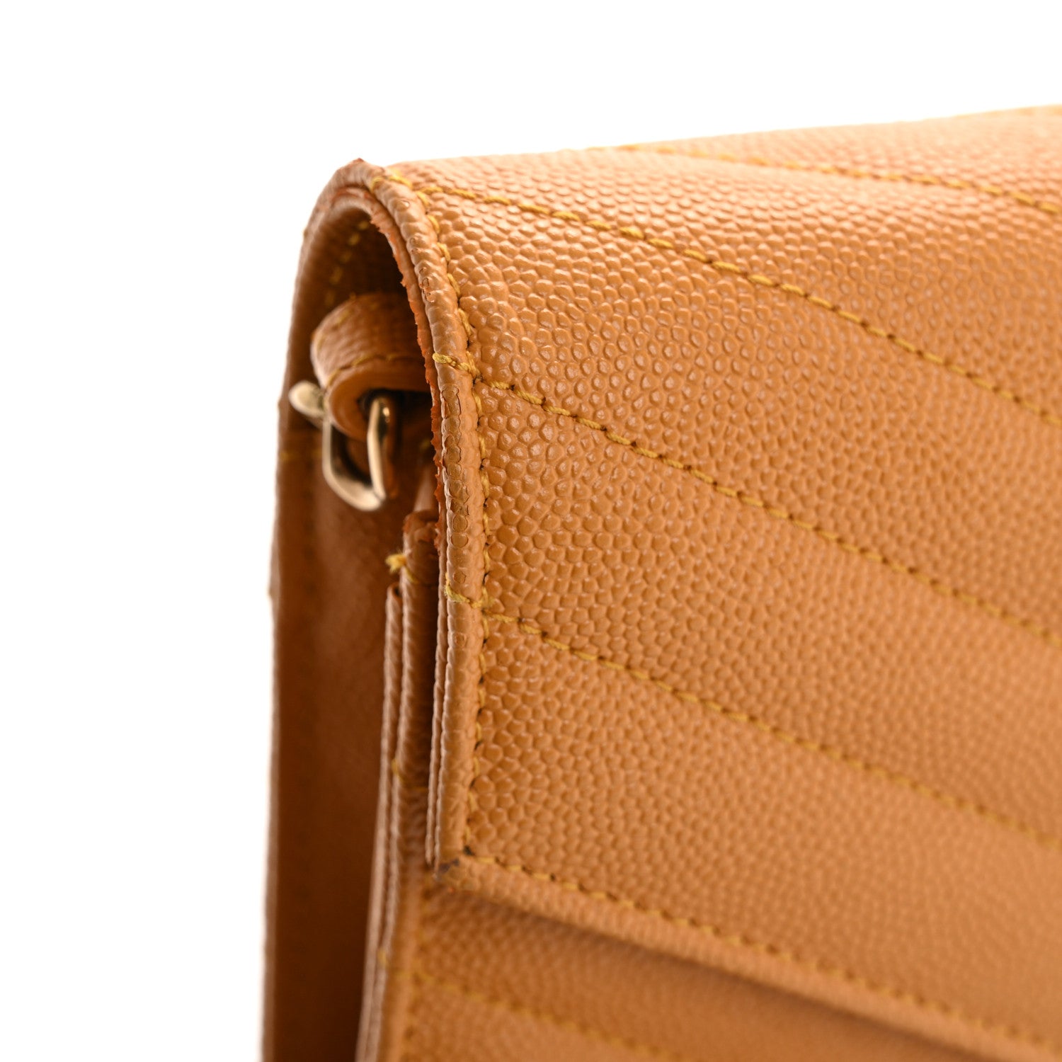 Saint Laurent Grain De Poudre Matelasse Chevron Cassandre Chain Wallet Senape Yellow 18 of 20