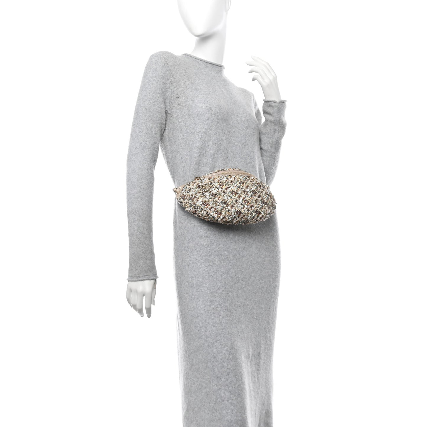 Sequin Calfskin Sparkling City Waist Bag Fanny Pack Beige