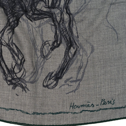 Hermes Cashmere Silk Pirouette au Galop Shawl 140 Gris Chine Prune Vert 2 of 3