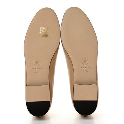 Chanel Lambskin Cap Toe CC Ballerina Flats 37.5 Beige Black 5 of 8