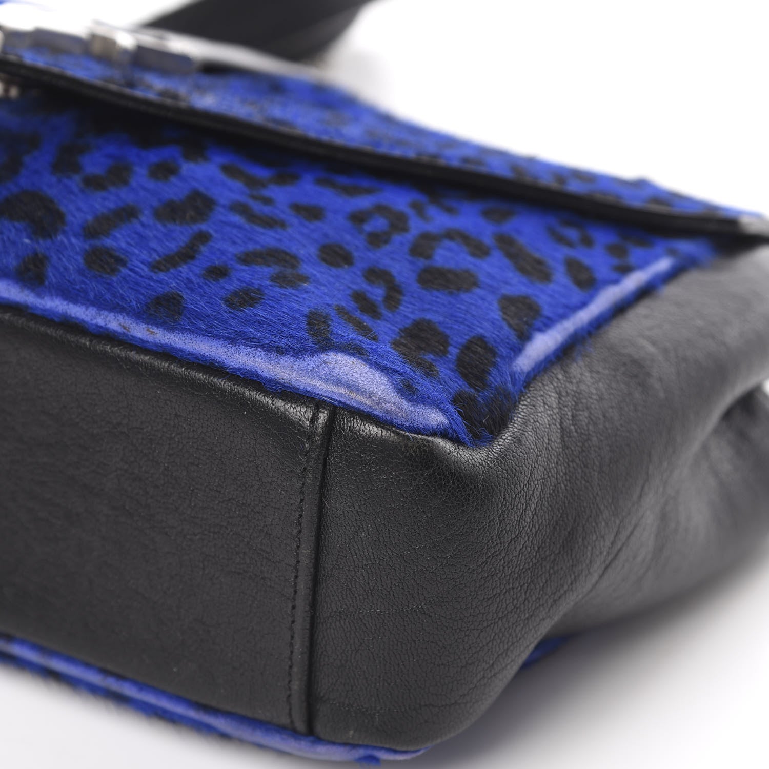 Saint Laurent Pony Hair Calfskin Monogram Leopard Print Medium Punk Chain Bag Blue 10 of 18