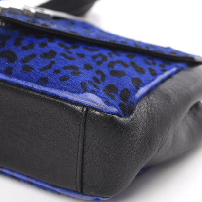 Saint Laurent Pony Hair Calfskin Monogram Leopard Print Medium Punk Chain Bag Blue 10 of 18