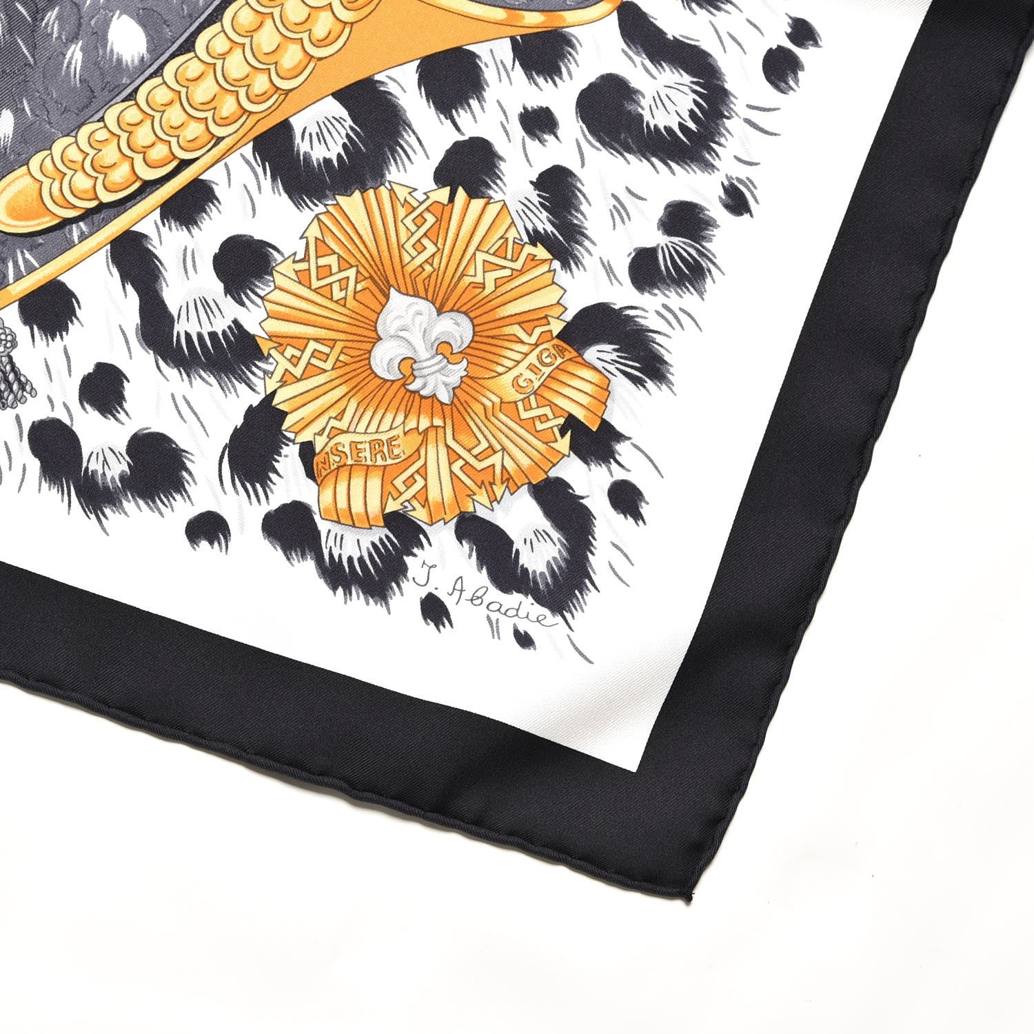 Hermes Silk Casques Et Plumets Scarf 90 Noir Blanc Vieil Or 3 of 6