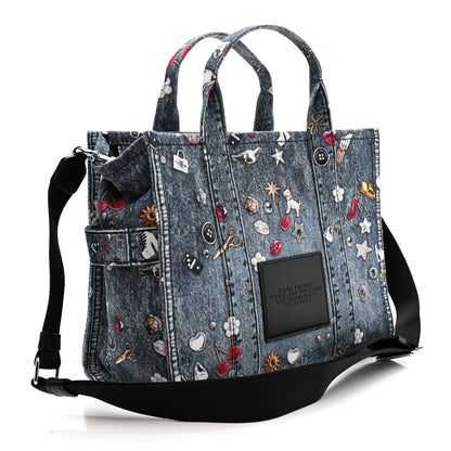 Marc Jacobs The Trompe L'Oeil Trinket Denim Canvas Medium The Tote Bag Blue 3 of 14