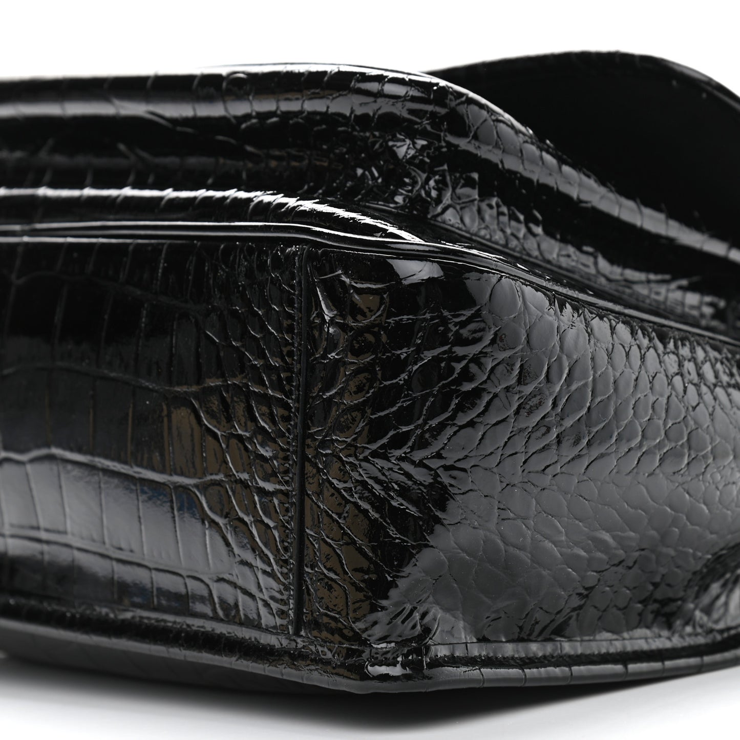 Patent Crocodile Embossed Lambskin Monogram Medium Niki Chain Satchel Black