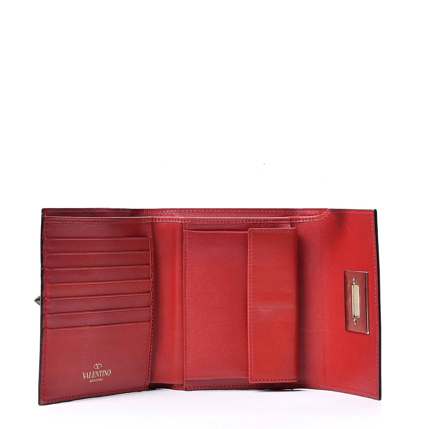 Valentino Garavani Vitello Rockstud Flip Lock Compact Wallet Red 4 of 10