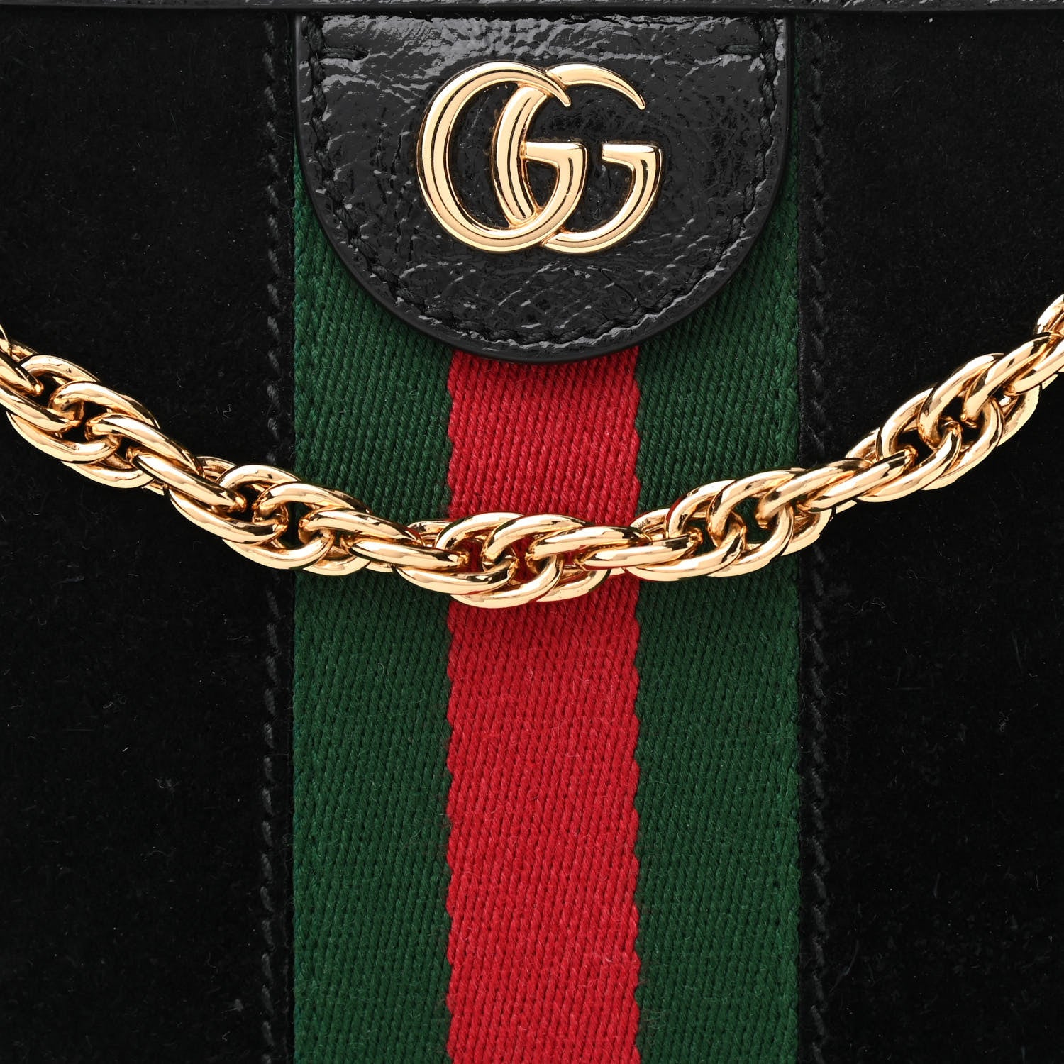 Gucci Suede Patent GG Web Small Ophidia Chain Shoulder Bag Black 8 of 11
