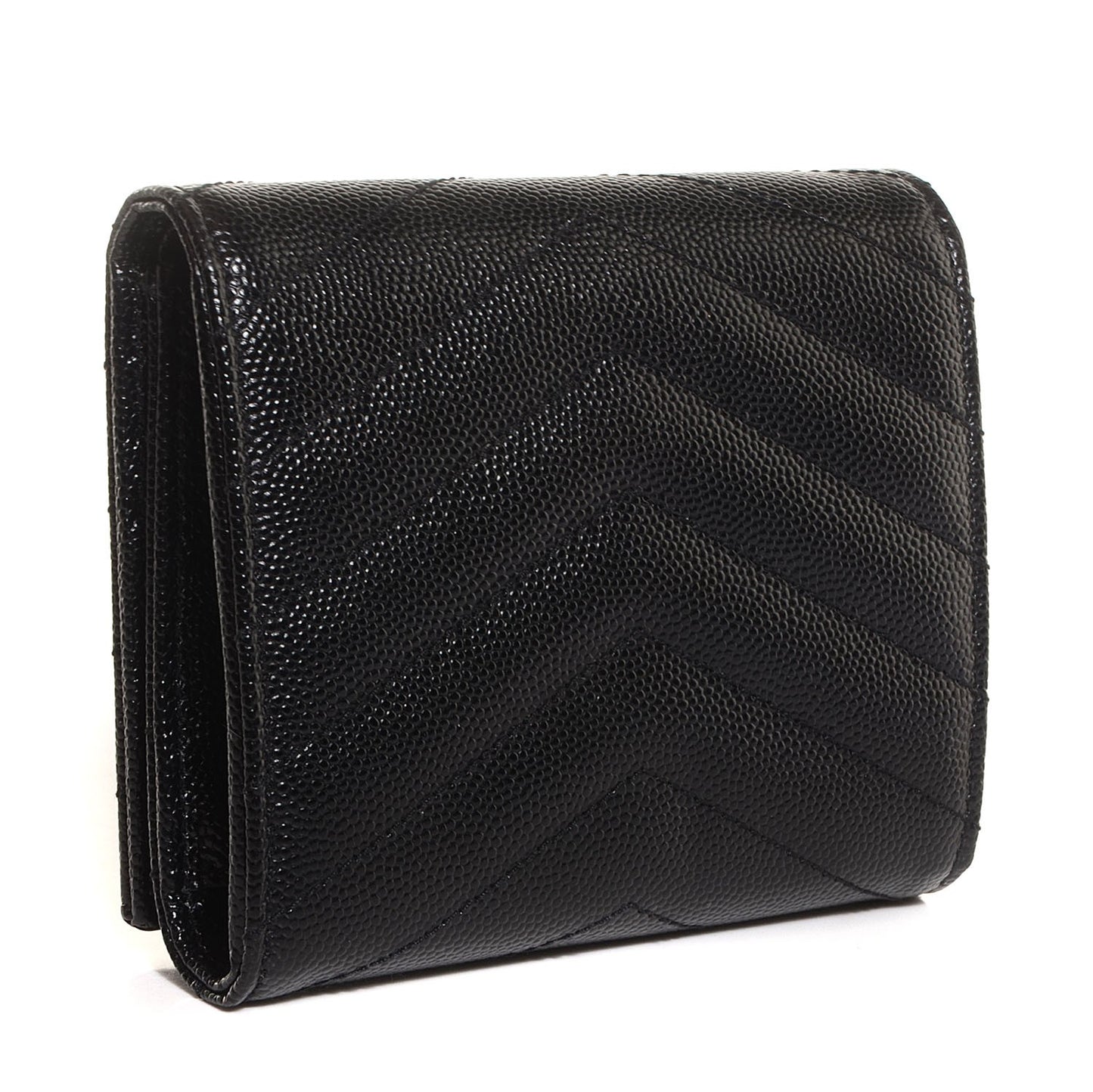 Grain De Poudre Matelasse Chevron Monogram Compact Wallet Black